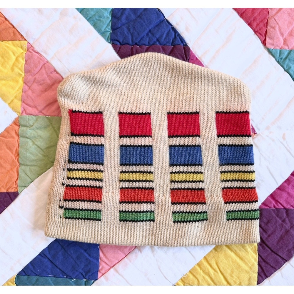 Vintage 70s Color block Beanie Hat